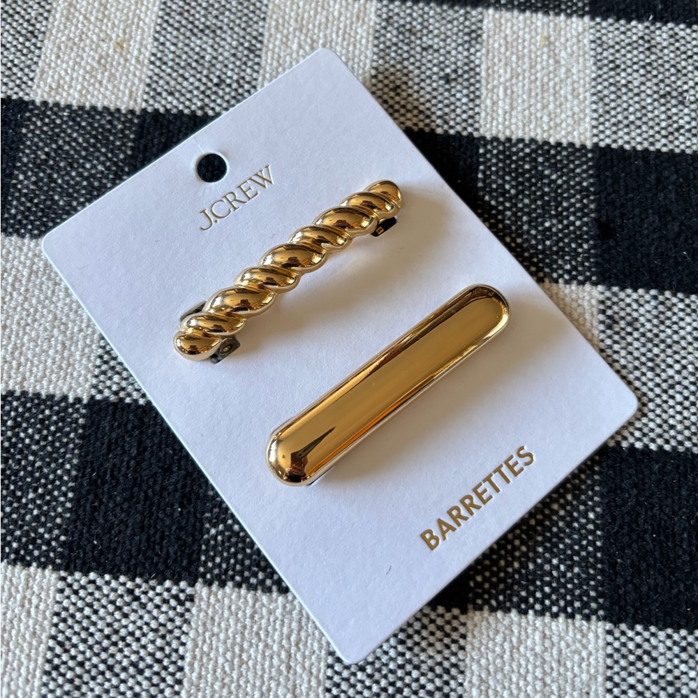 NWT J. Crew rich gold Metal sculpted barrettes set-of-two